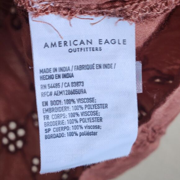 American Eagle XS Light Boho Blouse tassel tiered eyelets Floral Hippie Peplum - Picture 3 of 9